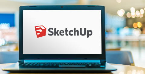 Vue d'un ordinateur affichant l'icône du logiciel SketchUp