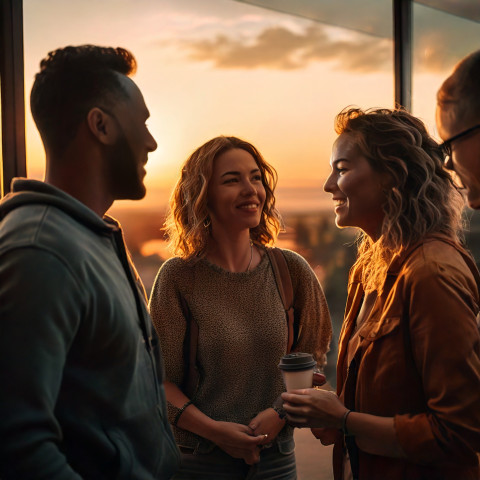 vue d'un groupe qui discute à l'extérieur