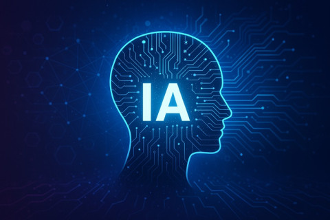 Vue d'une silhouette d'une tête avec les lettres IA devant