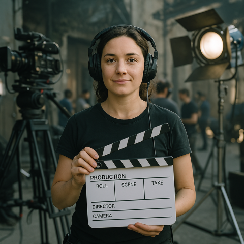 Vue d'une personne travaillant sur un plateau de tournage