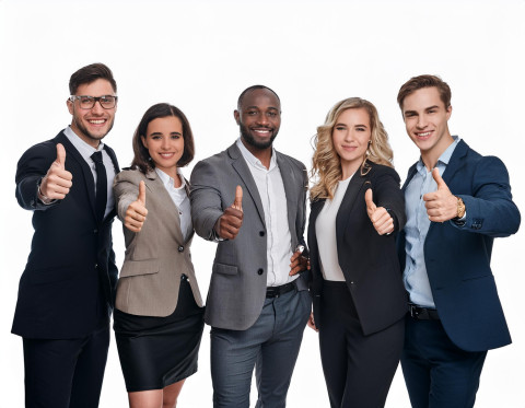 vue d'un groupe qui sourient et lèvent le pouce
