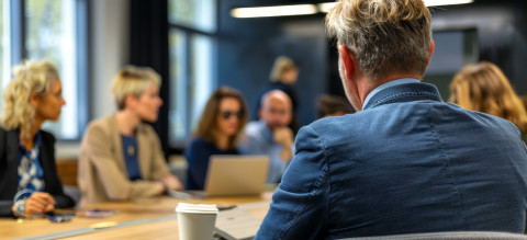 Vue d'un groupe autour d'une table 